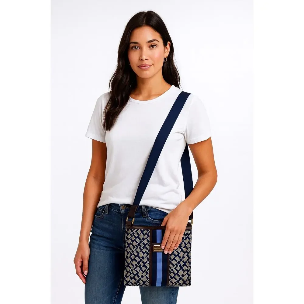 Tommy Hilfiger Crossbody‎ Bag Blue Geometric Stripe Adj Strap Gift under $50